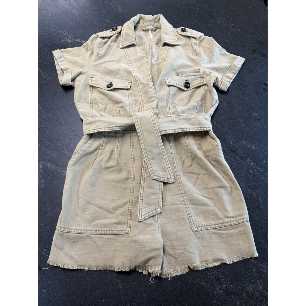 Free People Off The Beaten Path Utility Romper Khaki Distressed Small